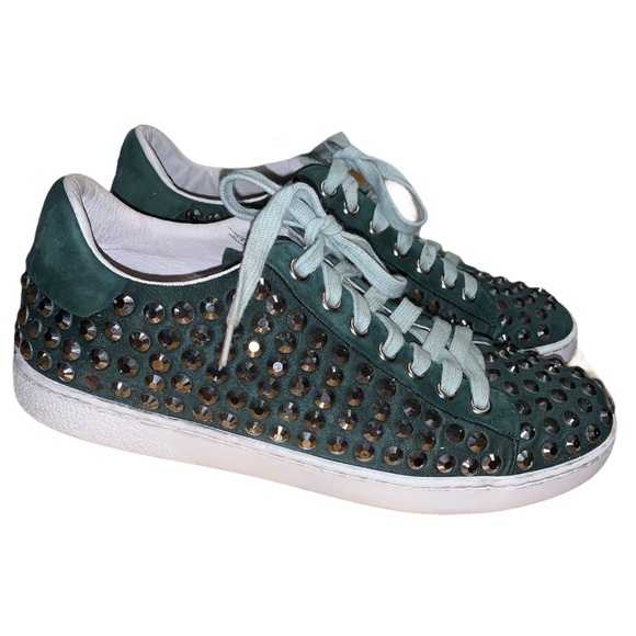 Bibi Lou Shoes - Bibi Lou Women’s Green Suede Studded Sneakers Size 38